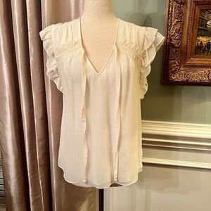 EUC Marie Oliver Phoebe Crinkle Silk Blend Blouse Top Shirt Ivory Size SMALL